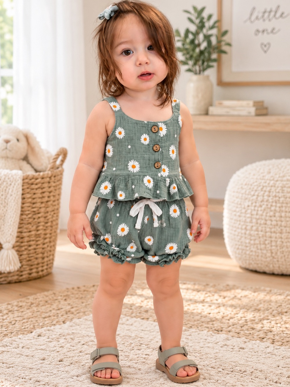 Baby Girl Short Clothes Daisy Floral Sleeveless Tops Shorts 2PC Summer Outfit 2T